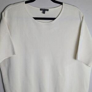 EILEEN FISHER Women's Bateau Neck Short Sleeve Silk Organic Cotton Top SzM Ivory